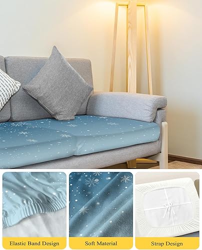 Miniatura 4 de Wowouhiya Fundas de cojín para sofá con diseño de copos de nieve de Navidad, color azul degradado, funda elástica para sofá con parte inferior