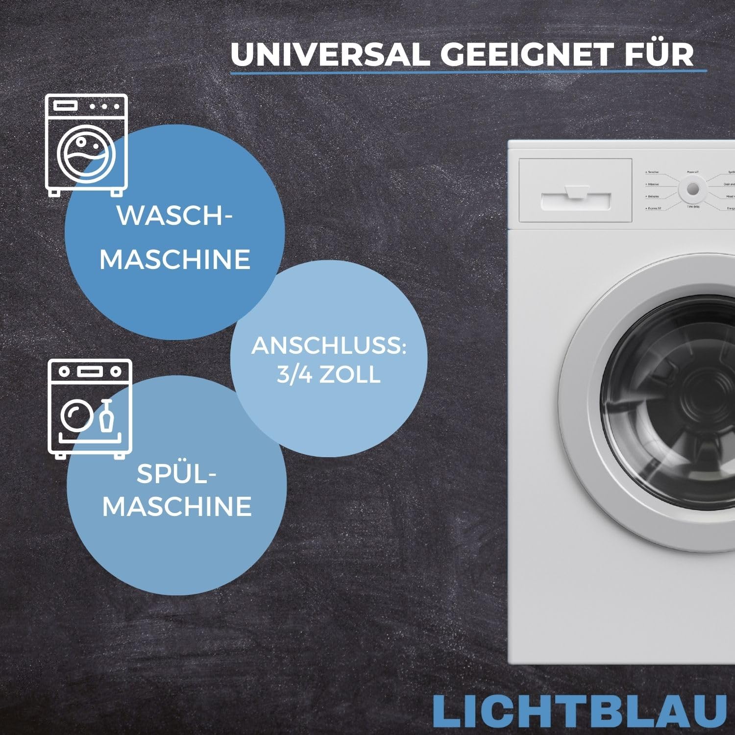 LICHTBLAU Knickfester Edelstahlschlauch Zulaufschlauch I 1m I 3/4 Zoll | Panzerschlauch für Waschmaschine & Geschirrspüler, Winkel/Gerade inkl. Dichtung