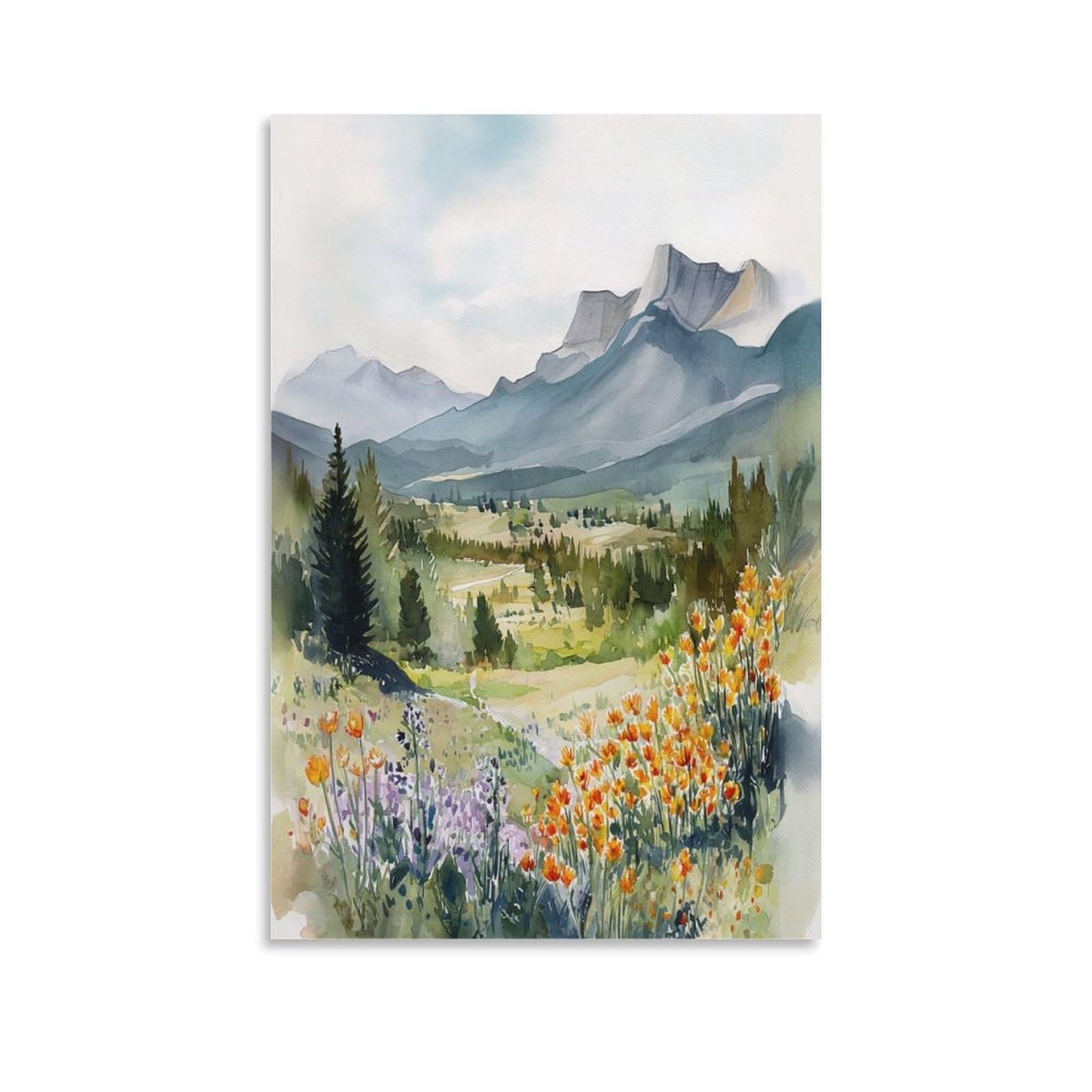 XWYMXZ Banff Watercolor Painting Canada Mountain Landscape Poster 20x30inch(50x75cm) Vintage Watercolor Canvas Art