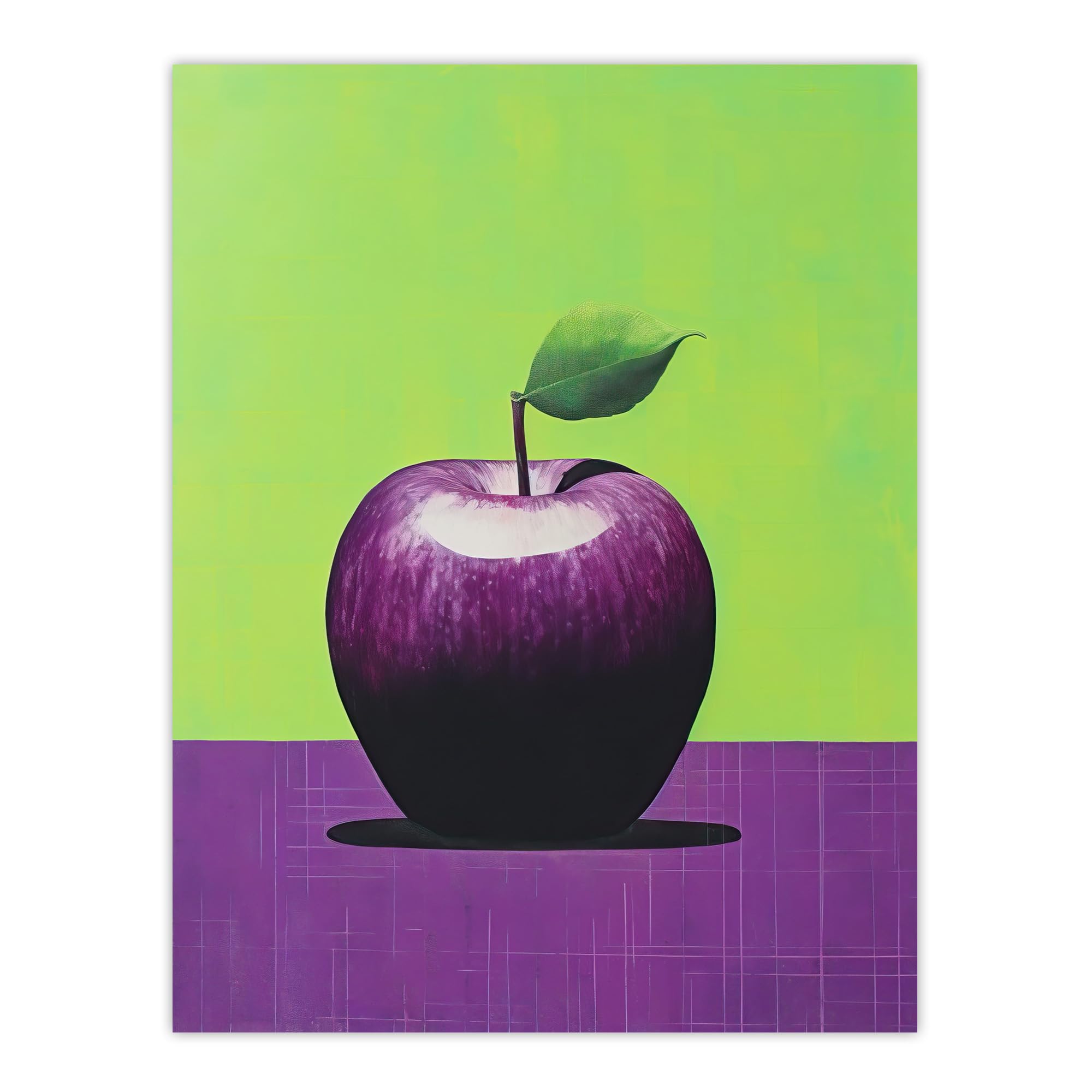 Wee Blue Coo Purpapple on Green Surreal Vibrant Lime Purple Apple Kitchen Painting Large Wall Art Poster Print Thick Paper 18X24 Inch