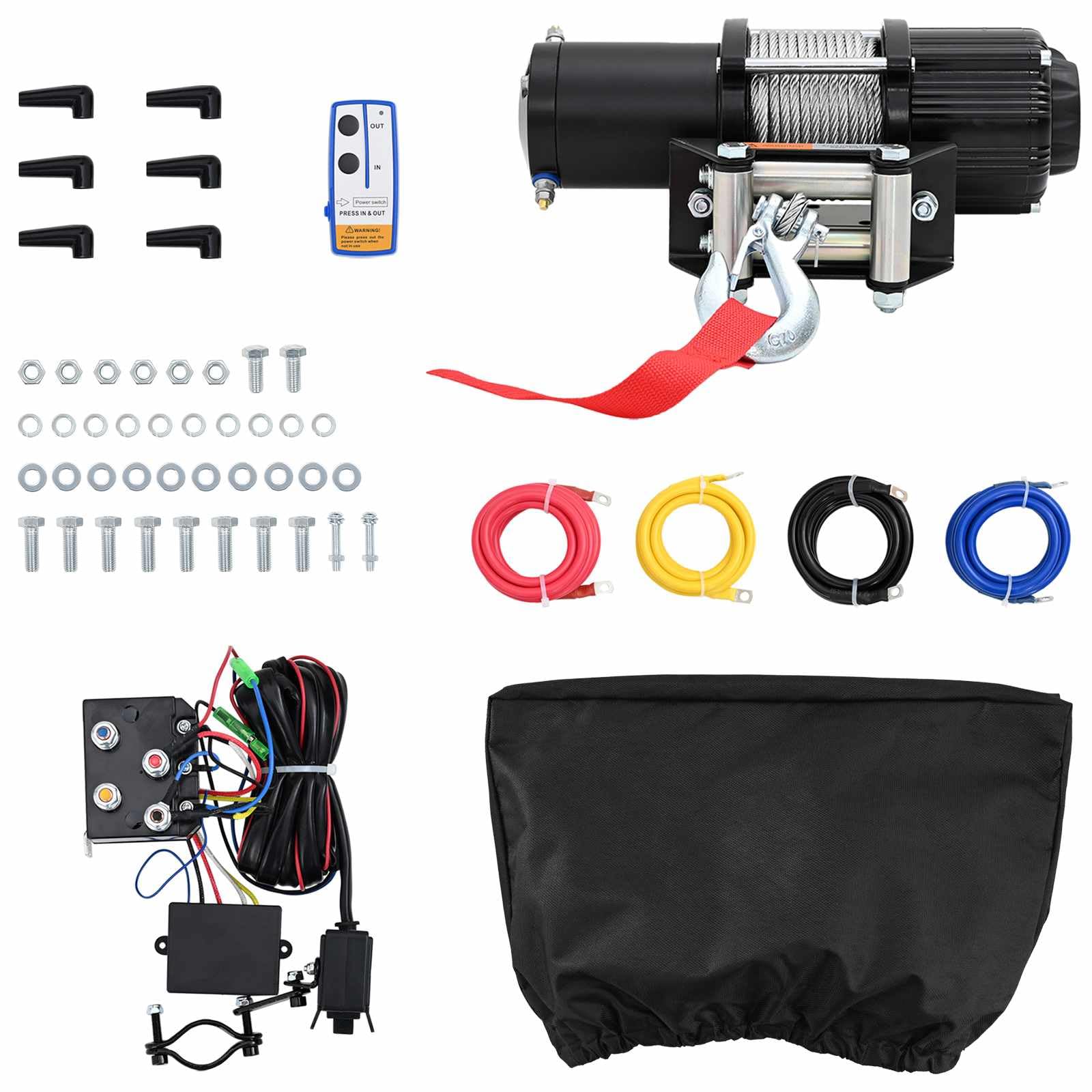 Verricello elettrico in PVC, nero, forza di trazione, per esterni, impermeabile, con telecomando, per ATV, barca, trattore, auto, rimorchio