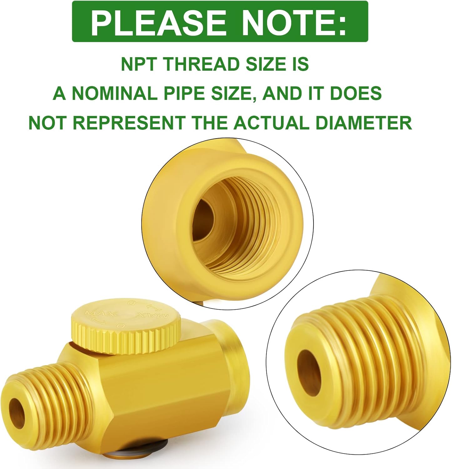 TAISHER 2PCS Brass Air Compressor Accessories Control Tool，in-Line Air Flow Regulator Valve 1/4" NPT Male x 1/4" NPT Female