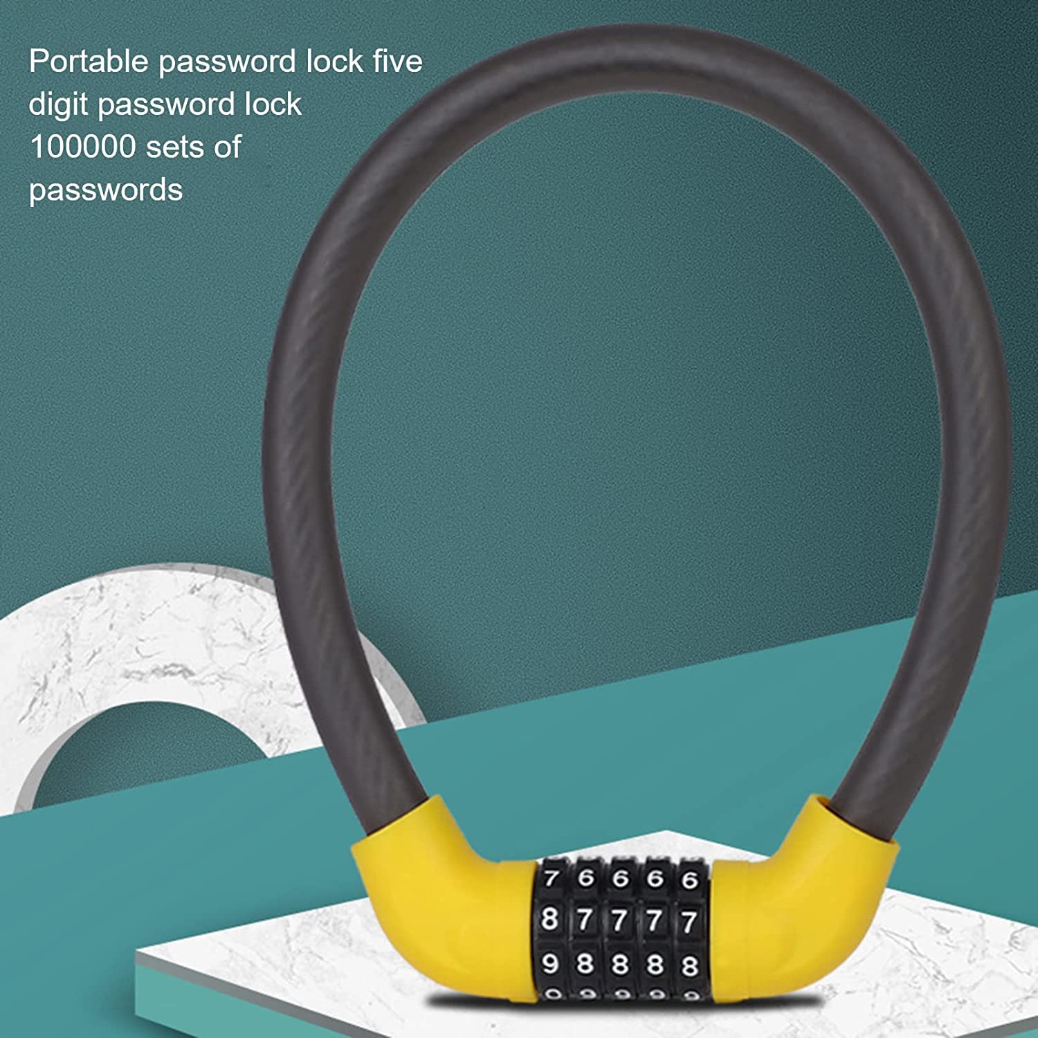 Candado de Anillo para Bicicleta, candado antirrobo con combinación de 5 códigos numéricos para Bicicletas, Motocicletas, Puertas, portones, cercas y Parrillas.