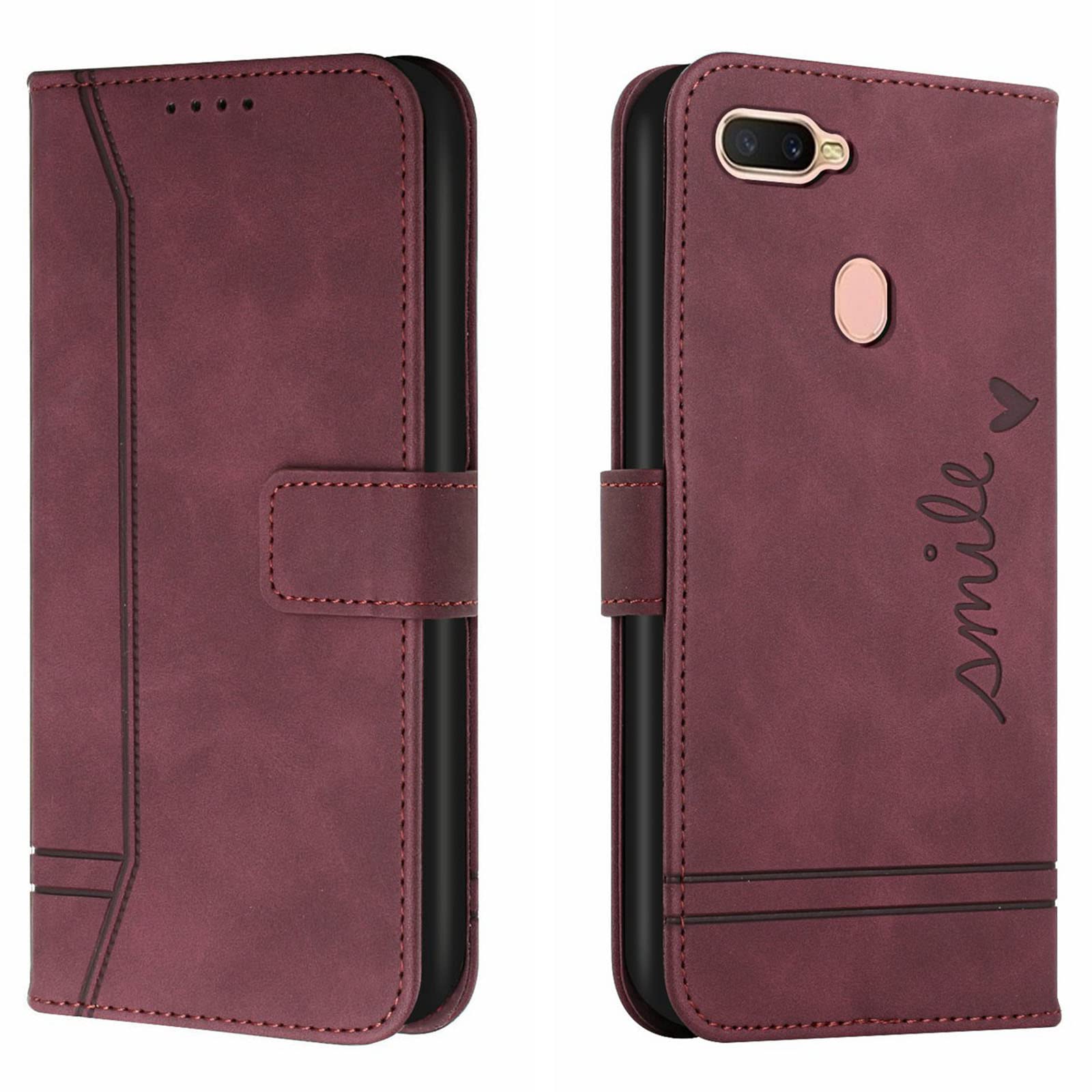 Lihondar Compatible with OPPO A12/A7/A5S Case, PU Leather Folio Wallet Protective Flip Cover with Card Holder Magnetic Closure Kickstand [TPU Shockproof] Phone Case Cover for OPPO A12/A7/A5S (Red)