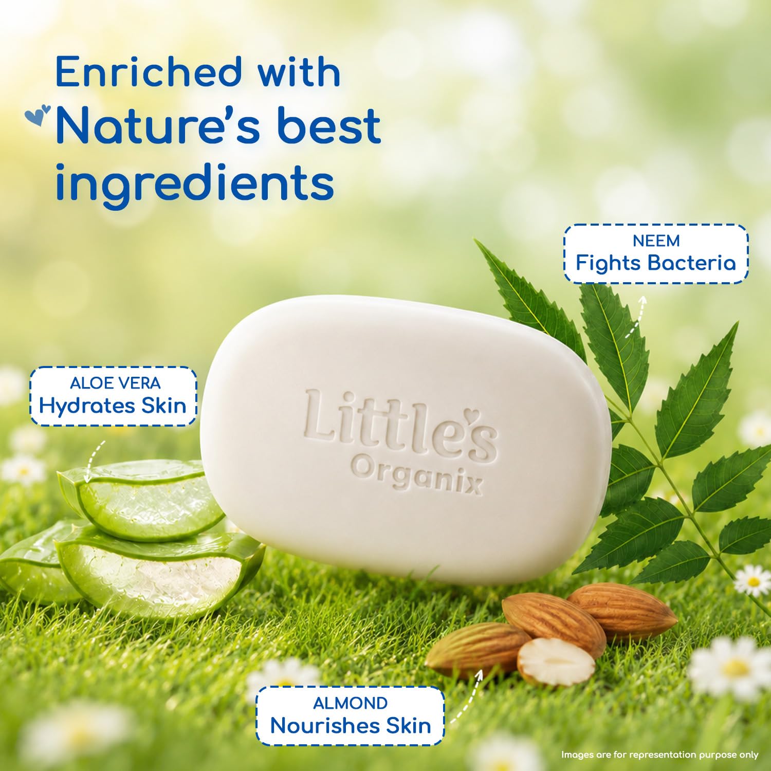 Little's Organix Gentle Moisturizing Baby Soap 75g x Pack of 5 | With AloeVera & Neem | No Sulfate, Paraben & Alcohol | Clinically Tested Safe | Hypoallergenic | Removes 99.9% Germs 1