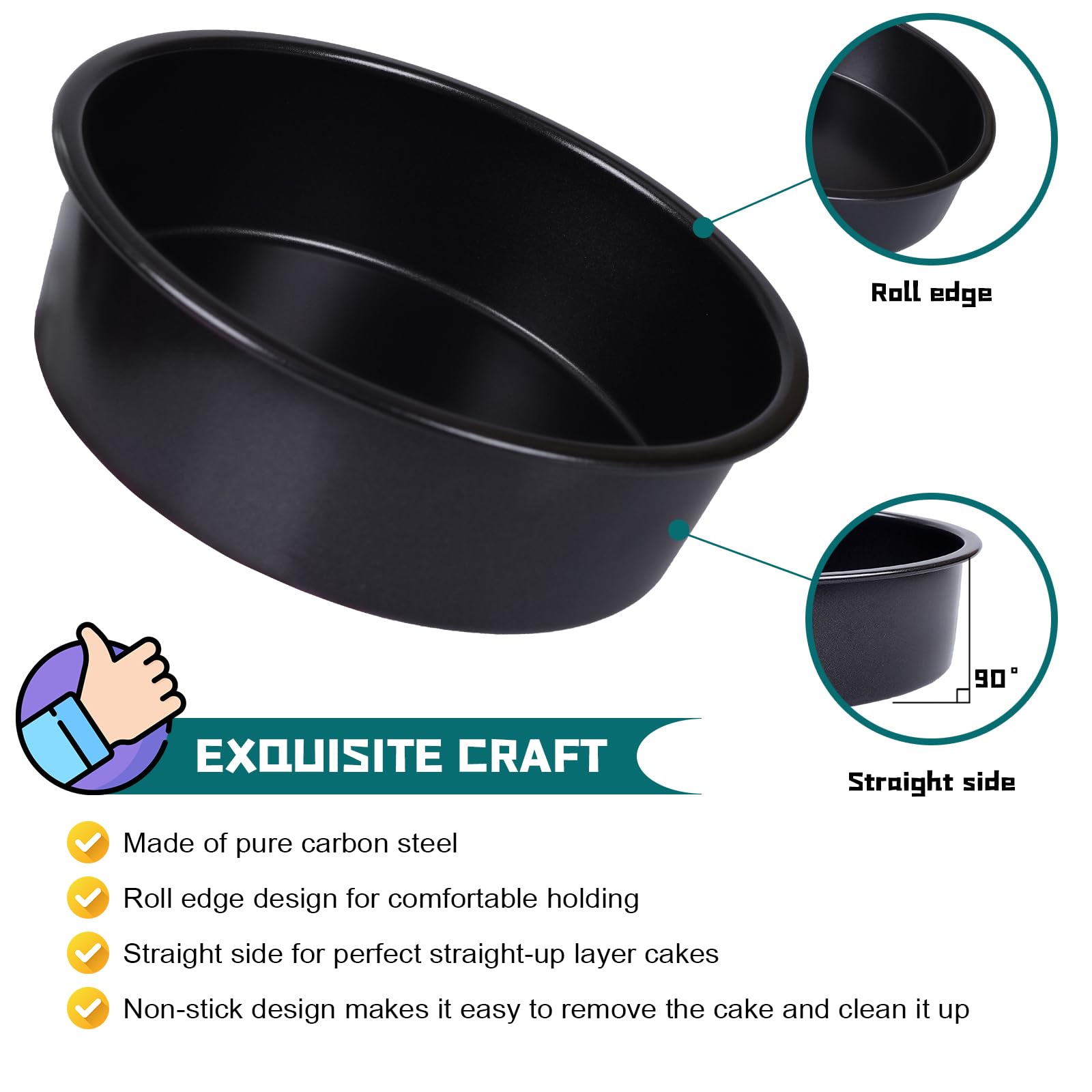 Molde para tartas de 6 pulgadas, 2 moldes redondos para tartas con 50 piezas de papel pergamino, antiadherentes y profundos para hornear, color negro