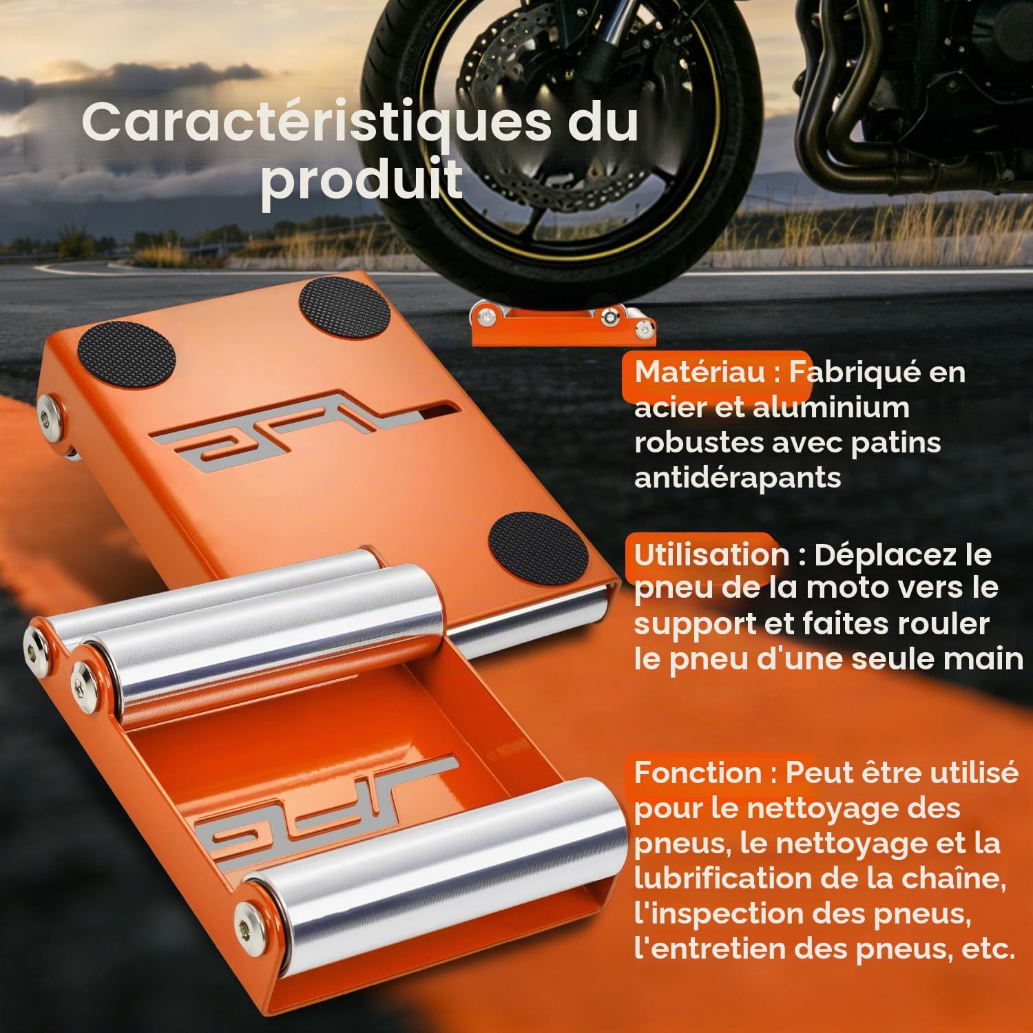 Bequille Portable Moto,pour TailleMoyenne<220kg Largeur de Pneu<180mmOrange | Support Nettoyage Roue Moto Support Roue pour Nettoyage Pneus et Lubrification Chaine GRoller de