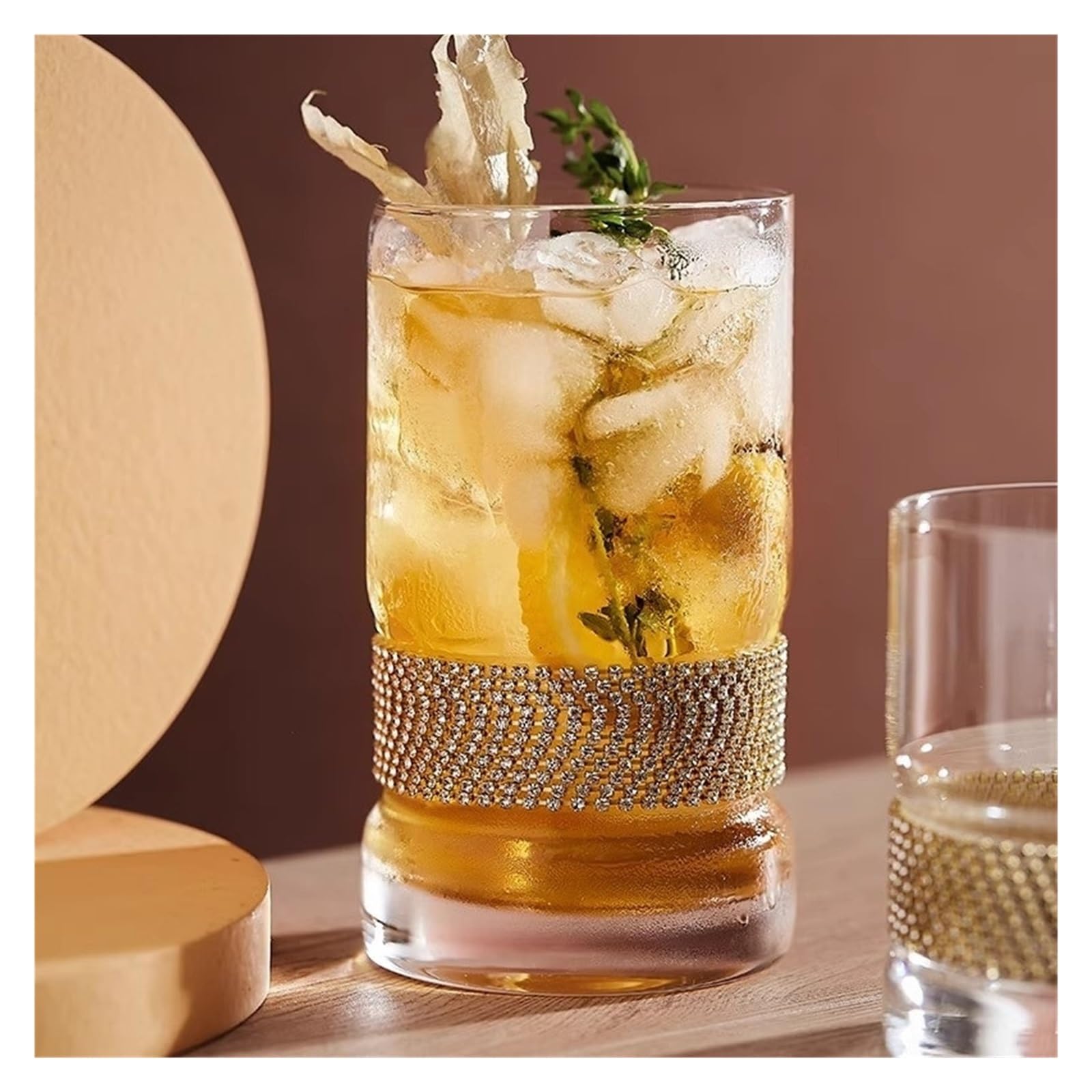 Szklany kubek Luksusowy kubek ze szkła kryształowego bez nóżki, kieliszki do whisky o ciężkiej podstawie(Gray,S)