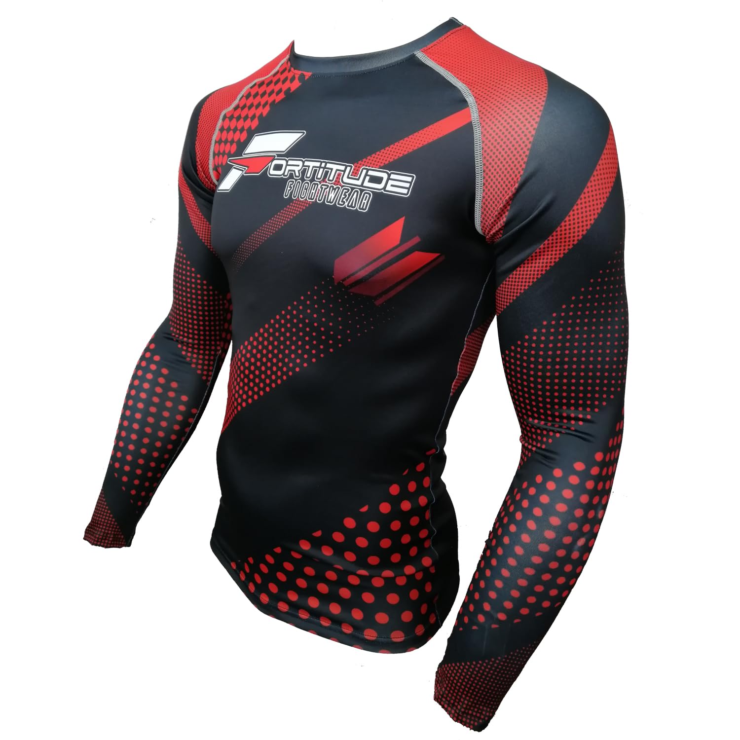 Fortitude Fightwear Long Sleeve MMA Rash Guard | No Gi BJJ Rashguard for Brazilian Jiu Jitsu & Mixed Martial Arts | Compression Shirt Base Layer (Red, Large)