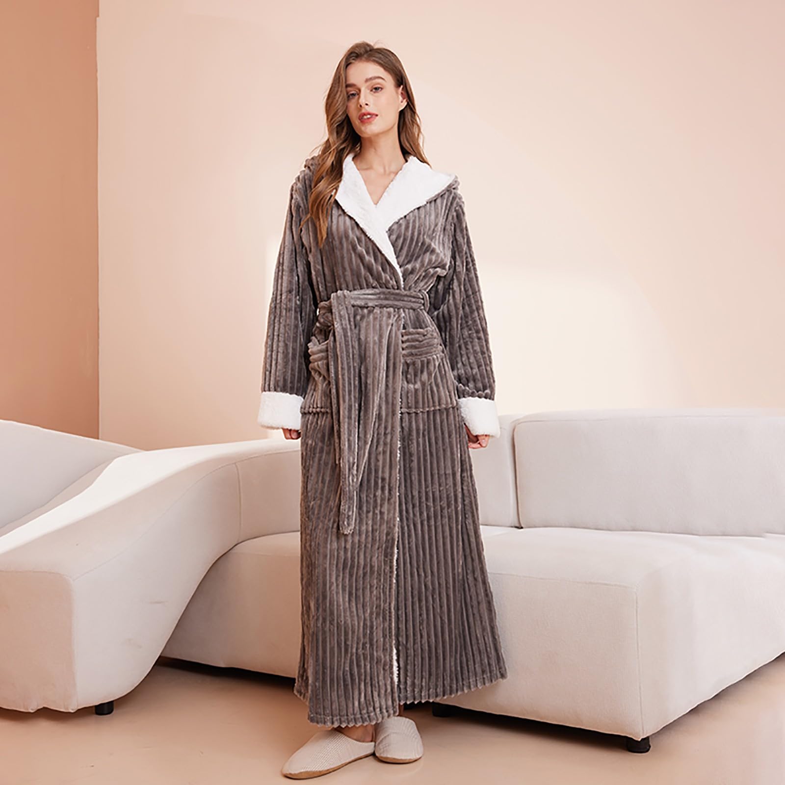 Bata de baño con capucha para mujer, talla grande, extra larga, con bolsillos, bata de baño de invierno, ropa de descanso personalizada, bata cálida de felpa