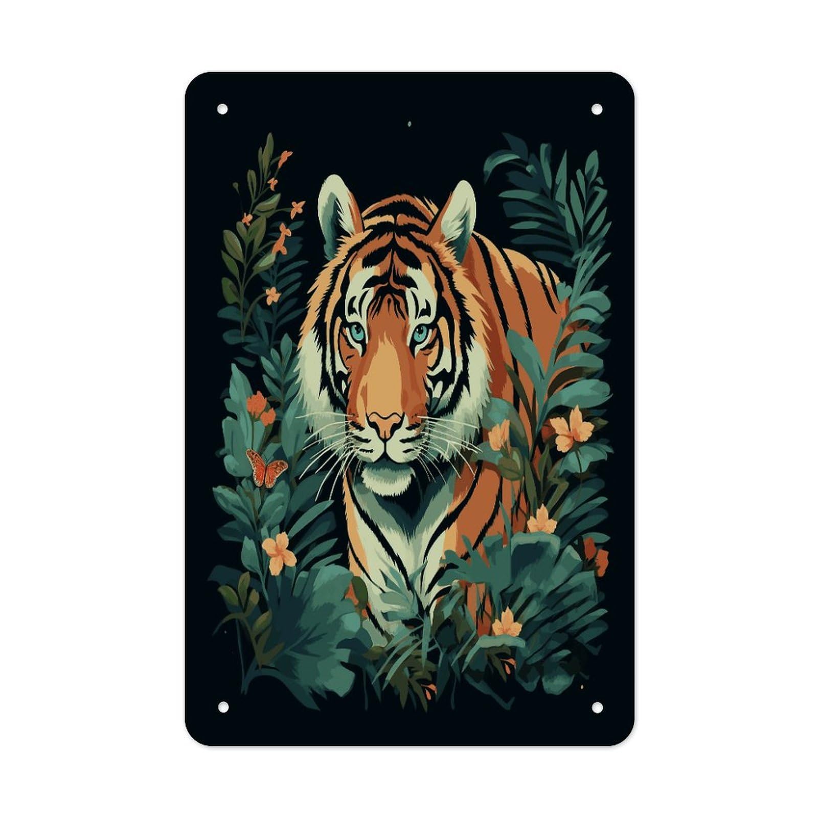 Butterfly And Tiger Metal Tin Sign Wall Decor Funny Retro Sign Weatherproof Metal Wall Art for Indoor Or Outdoor Retro Tin Signs for Kitchen Office Home Bar Decor 11.8 X 7.9 Inch