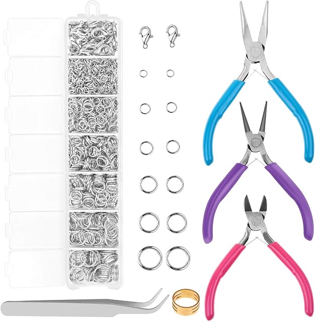 Jump Rings and Jewelry Pliers for Jewelry Making, Cridoz Jewelry Repair Kit with 1520Pcs Silver Jump Rings and 3Pcs Jewelry Pliers for Earrings, Necklaces, Rings, Bracelets and Jewelry Making Supplies