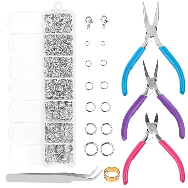 Cridoz Jewelry Repair Kit with 1520 Silver Jump Rings and 3Pcs Pliers for Earrings Necklaces Rings Bracelets