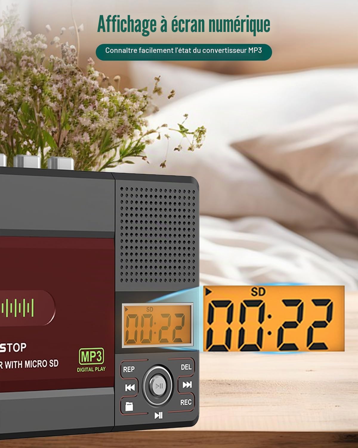 SEMIER Lecteur de Cassette, USB C ou Carte SD, convertisseur de Cassette Audio vers MP3, Enregistrement sur Cassette/Ordinateur/Carte SD Via Micro, écran LCD, Haut-Parleur, Prise Casque, Carte SD 16