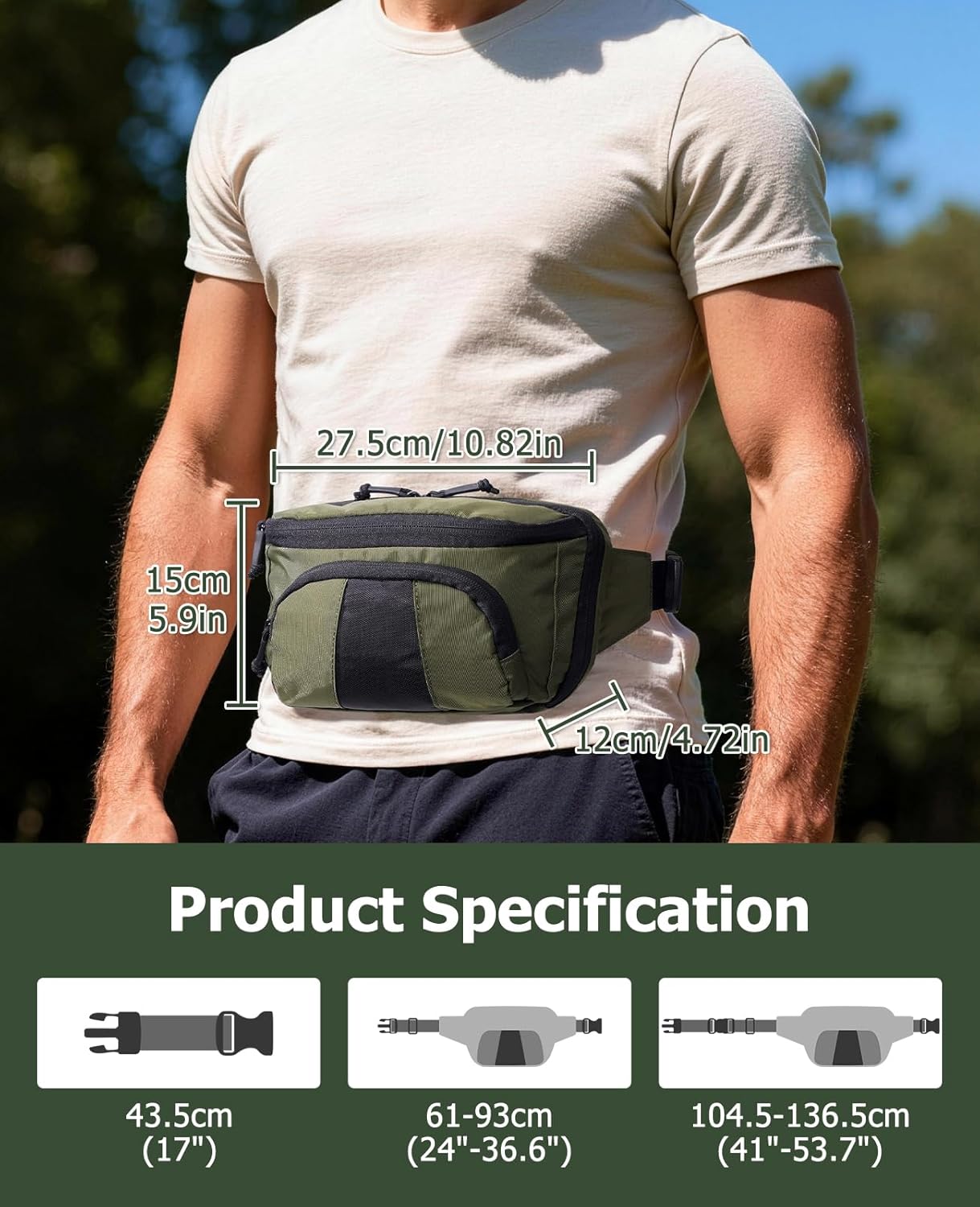 NOOLA Tactical Fanny Pack Compact Lightweight Waist Pack for Men Women, CCW Bag with Holster and Zippered Pockets, Adjustable EDC Waist Belt Bag for Cycling, Hunting, Running, Hiking (Green)