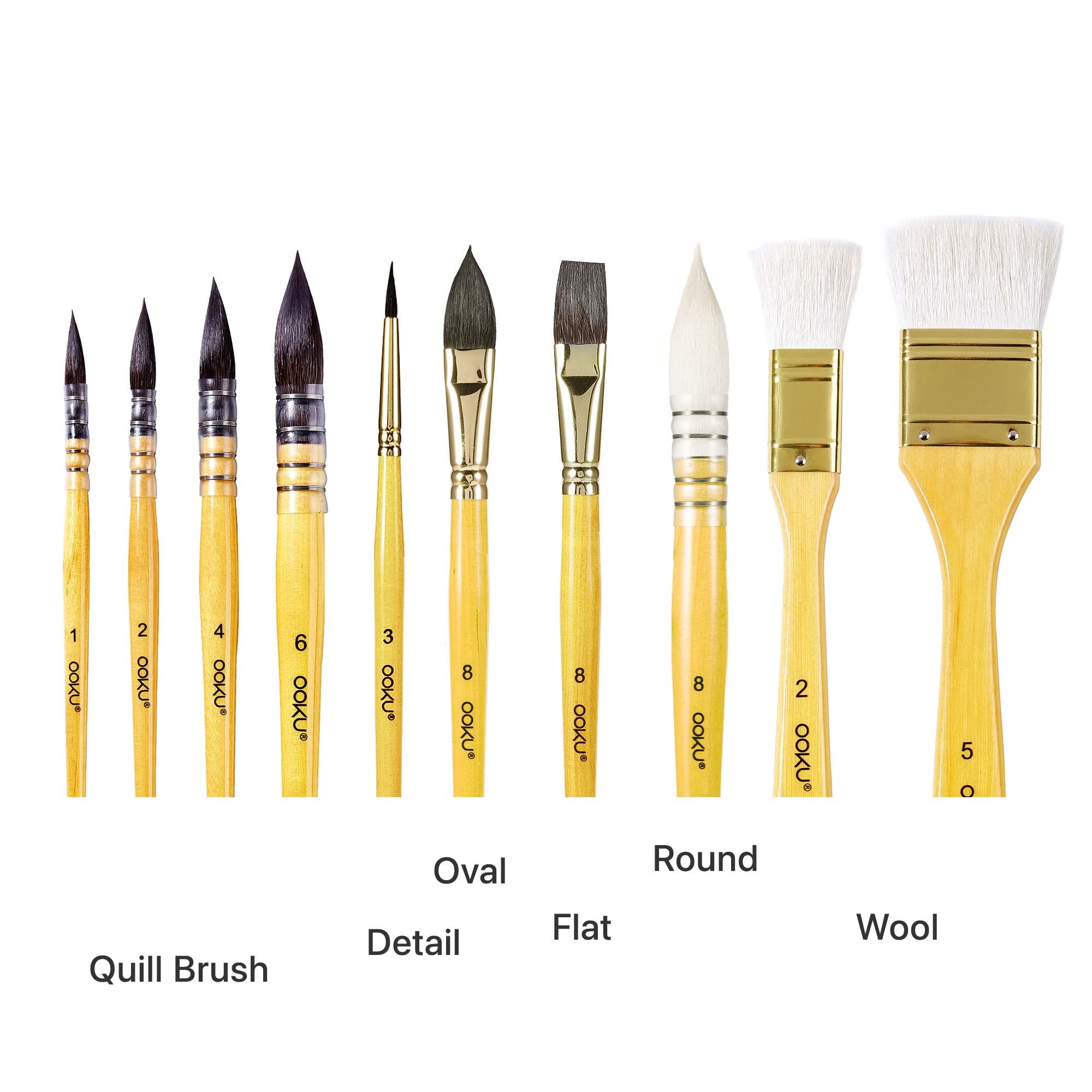 OOKU Lot de 8 pinceaux professionnels pour aquarelle - Mélange de poils d'écureuil - Pour un débit constant - Manche court - Pour artistes - Peinture artistique, gouache
