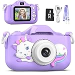 Goopow Kids Selfie Camera Toys for Girls Age 3-9, Digital Video Camera Toy with Protective Cover,Christmas Birthday Festival Gifts for 3-9 Year Old Girls Boys- 32GB SD Card Included (DC-H21-PURPLE)