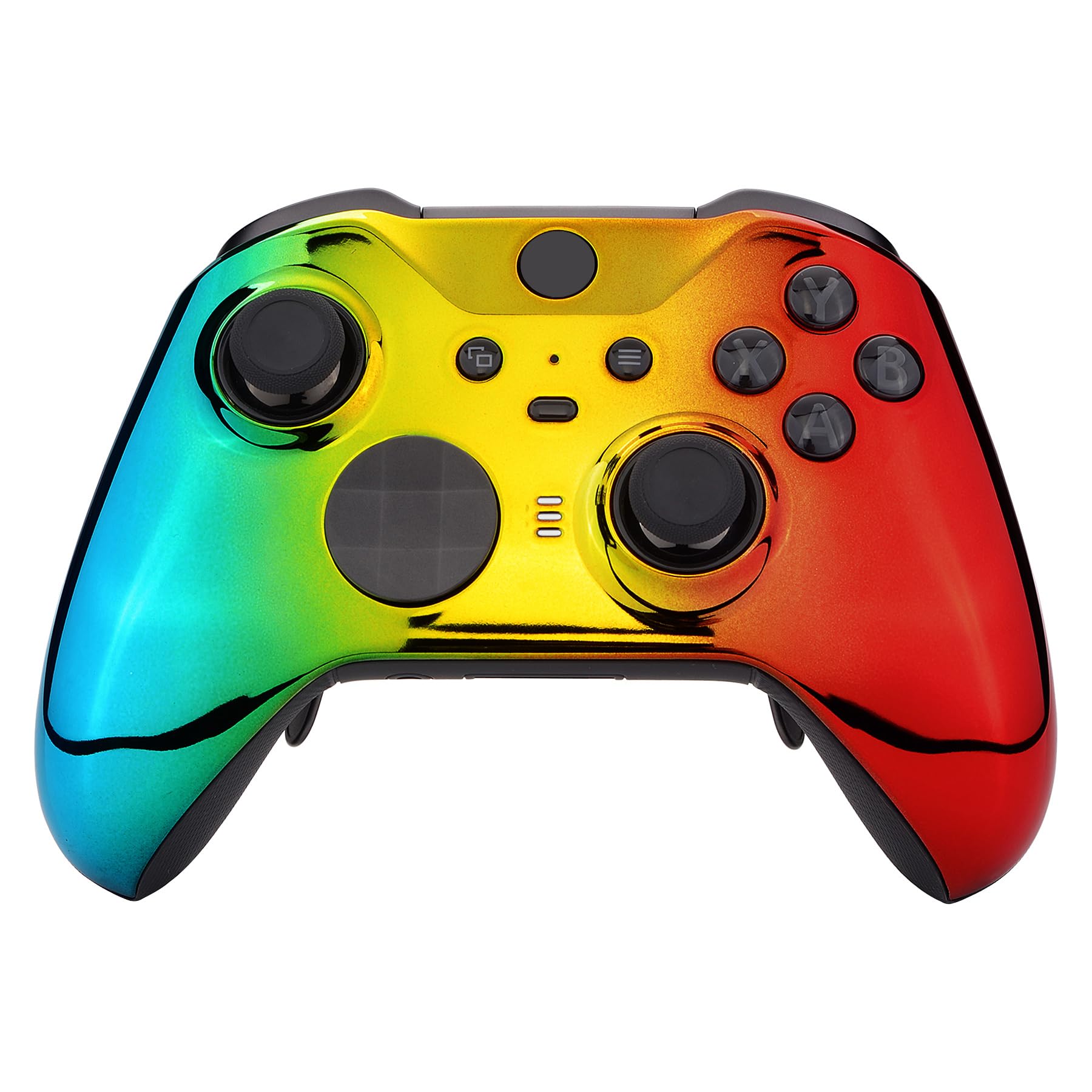 eXtremeRate Coque Avant de Remplacement pour Xbox One Elite Series 2 Manette, Coque Avant Customisé avec Anneaux pour Xbox One Elite Series 2 Manette, Modèle 1797, Chromé Cyan Doré Rouge