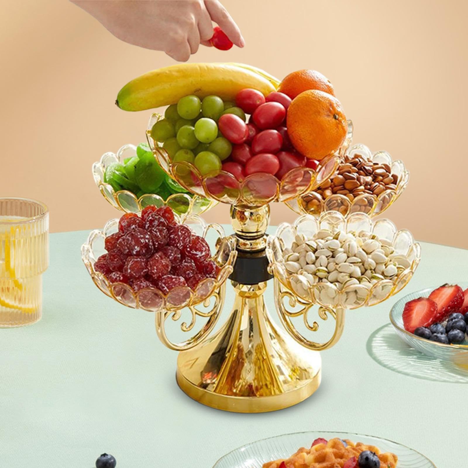 Plateau de Service à Collations, Plat de Service Rotatif Compartimenté, Assiette de Rangement pour Fruits Secs pour Bureau