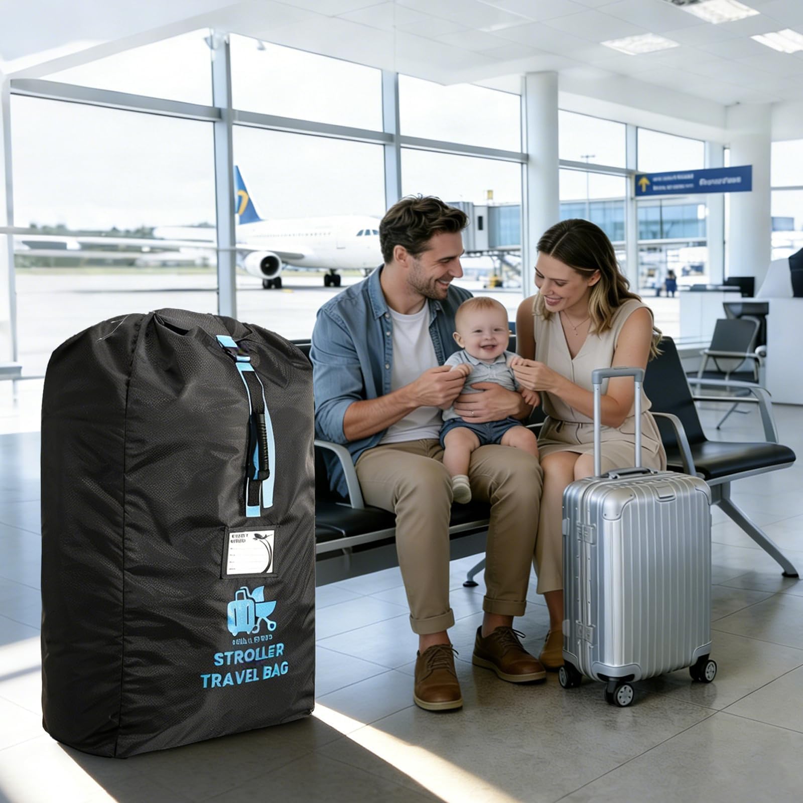 Mellbree – Sac de poussette XL pour avion, super grand sac de voyage pour poussette, sac de voyage pour portail, imperméable et résistant aux déchirures, en tissu Oxford nid d'abeille, s'adapte à la