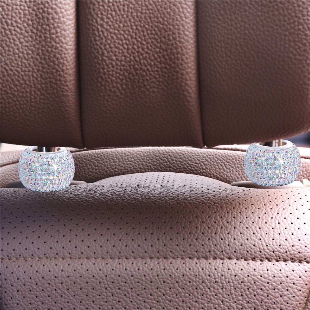 CGEAMDY 4 Pezzi Collari per Arredamento Decorazioni per Auto, Crystal Diamond Auto Decorazione Poggiatesta Interna, Universali Poggiatesta E Decorazione per Interni Auto Camion SUV(Bianco
