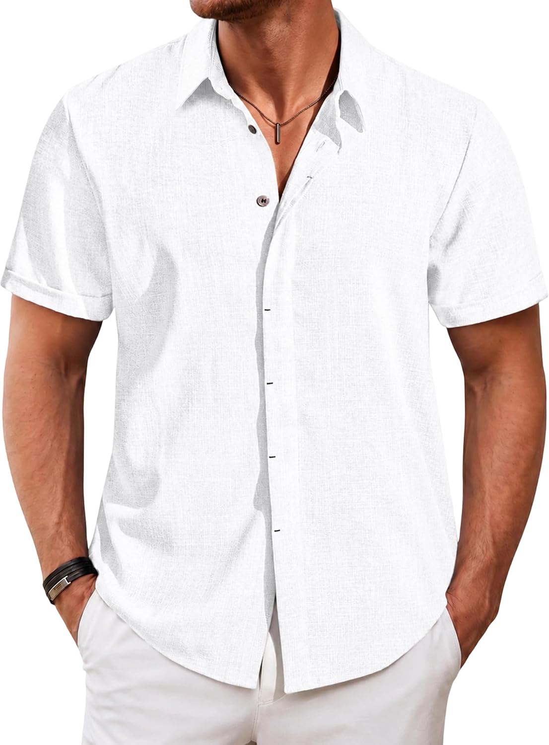 Men's Linen Shirt Short Sleeve Button Down Lightweight for Beach Vacation