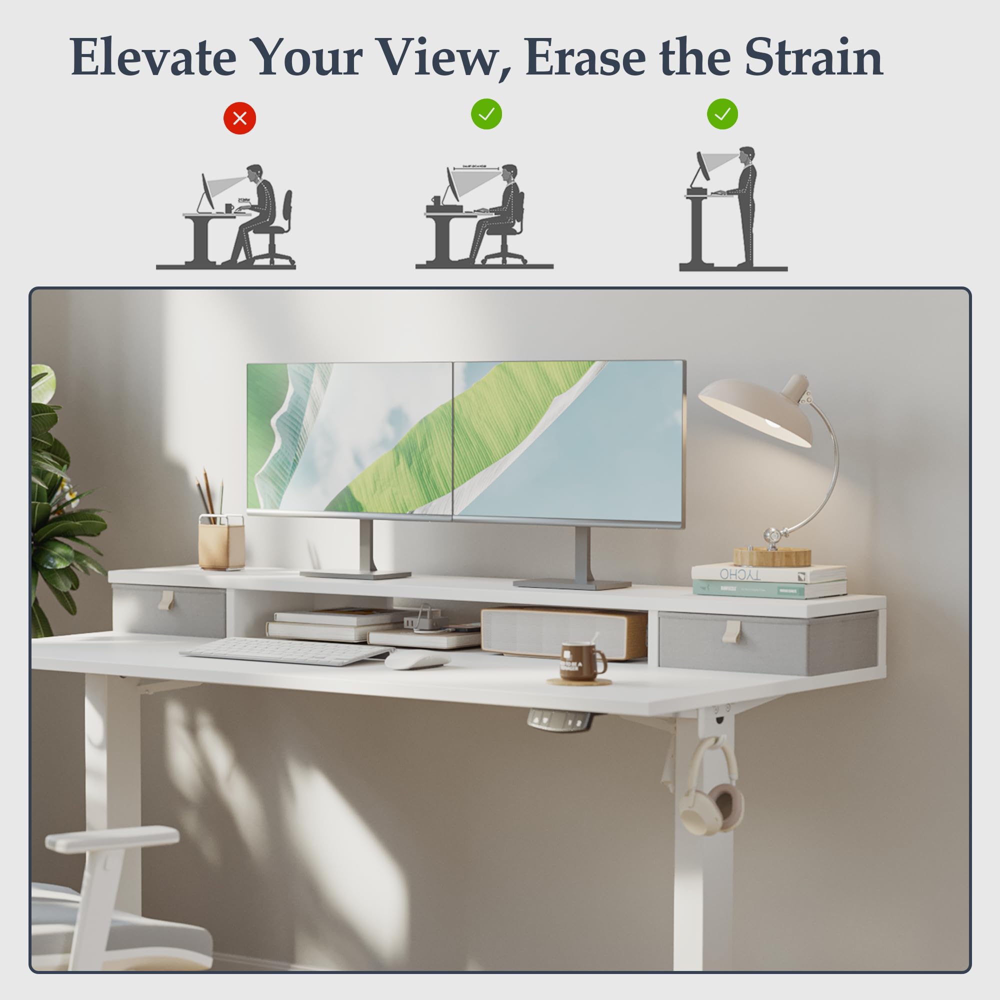 Klicelor 48 Inch Electric Standing Desk with Drawers Adjustable Height Small Sit Stand Desk for Home Office Compact — view 6