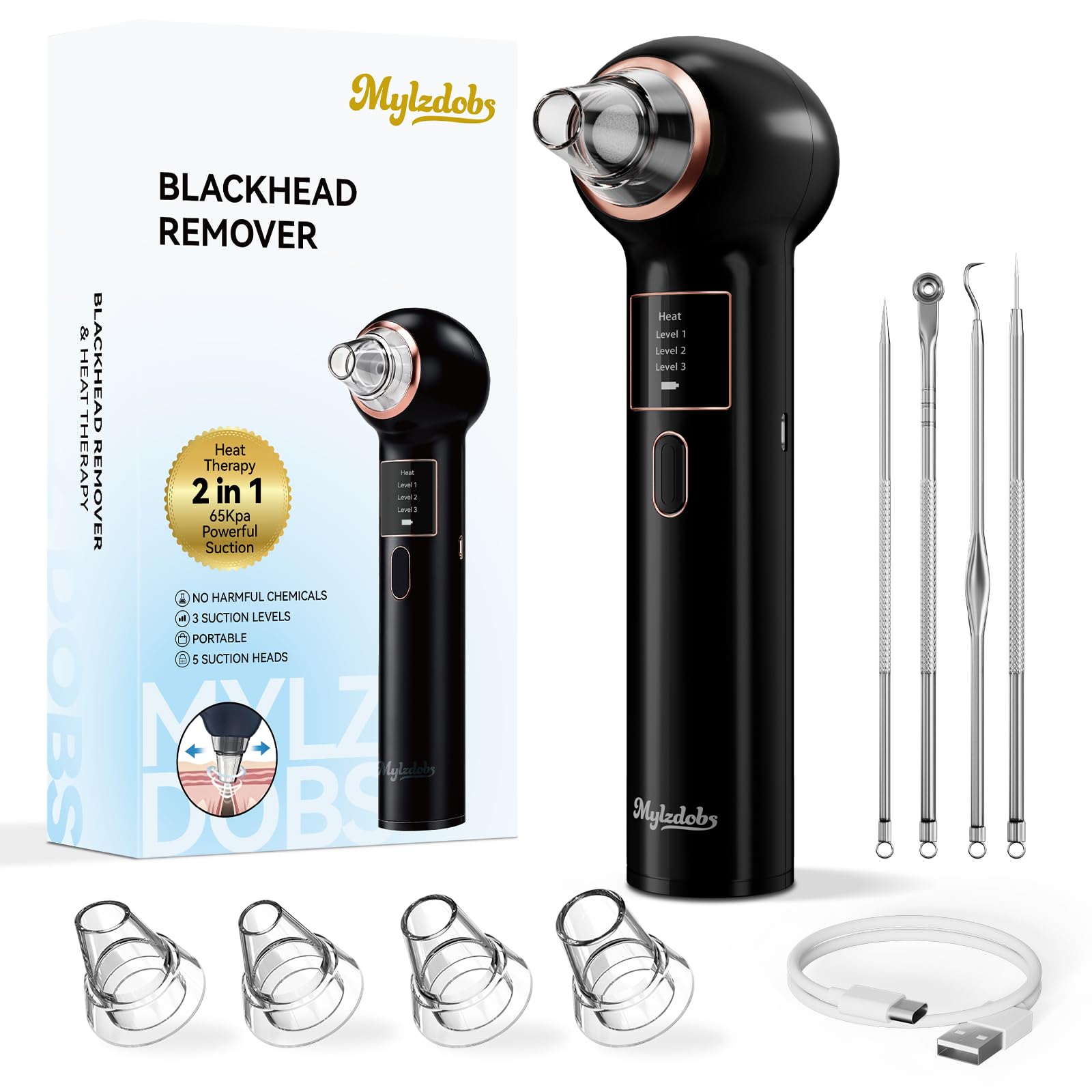 Blackhead Remover 3+1 Suction Modes Facial Pore Vacuum Cleaner (Black)
