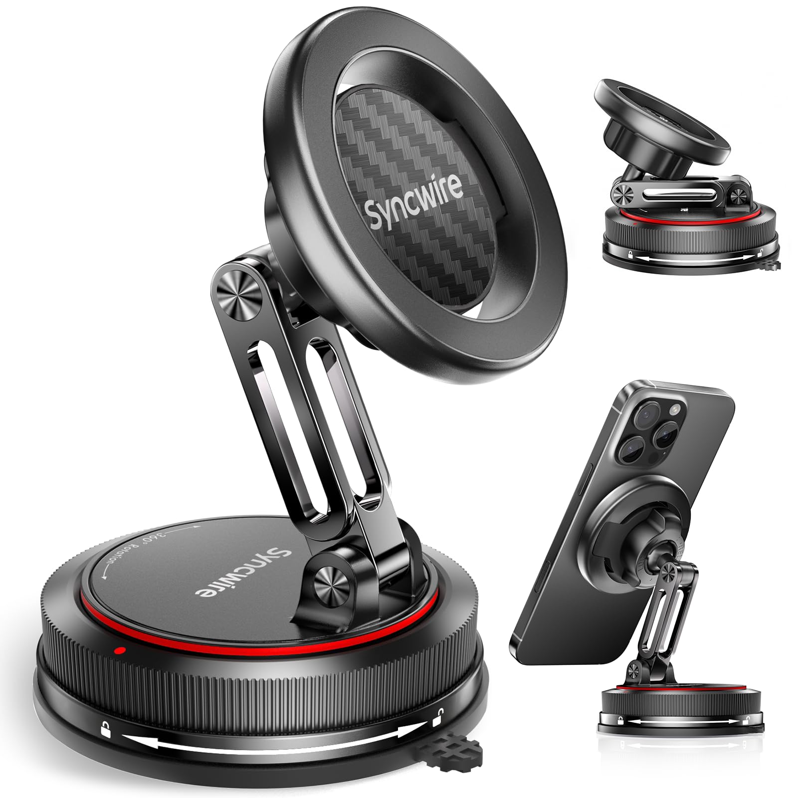 SYNCWIRE for MagSafe Car Mount 2-Axis Design Nano Adhesive Gel Suction Cup Magnetic Phone Holder for Dashboard Windshield