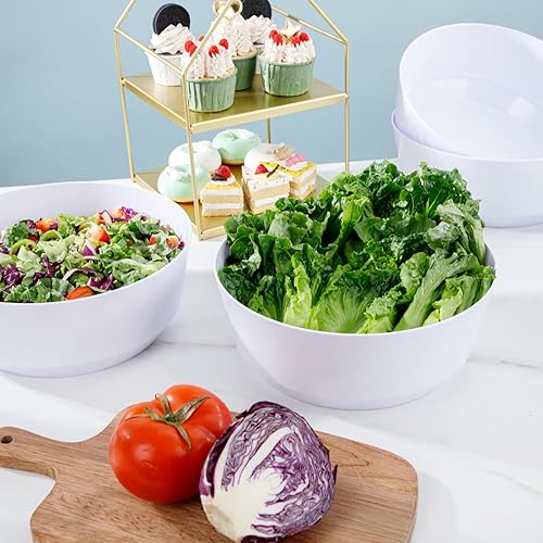 Miniatura 9 de Hioasis Paquete de 8 tazones de plástico de 128 onzas, cuencos de plástico blancos resistentes desechables para fiestas, aperitivos, ensaladas,