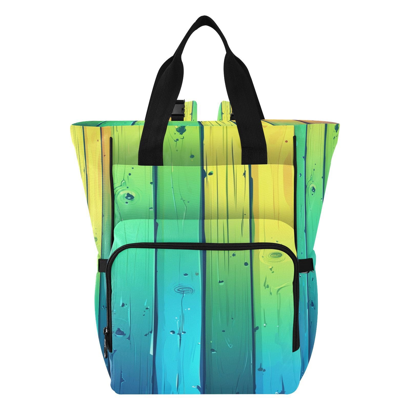 Los Tablones De Madera Pintaron El Arco Iris Mochilas de Pañales para Gran Capacidad Pañal Bolso Mochila para Viajar al Aire Libre Mamá y Papá