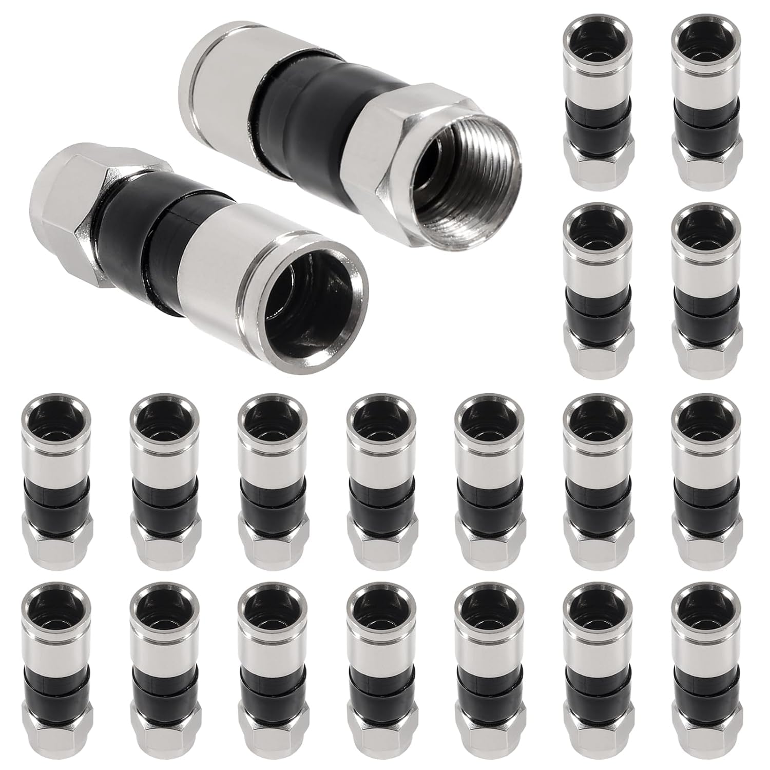 JUZITAO 20Pcs Coaxial Cable Connector, 75 Ohm F-Type Waterproof Brass Compression Connectors for RG6 Dual/Tri/Quad Shield Cables for HD TV, Satellite & Antennas