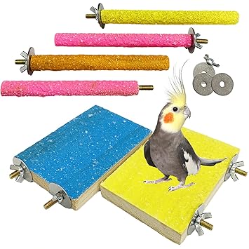 Hamiledyi 6 PCS Bird Perch Stand Toy Wood Parrot?Paw Grinding Stick Perch Stand Platform Parakeet Cage Accessories Exercise Toys?for Budgies Cockatiel Conure