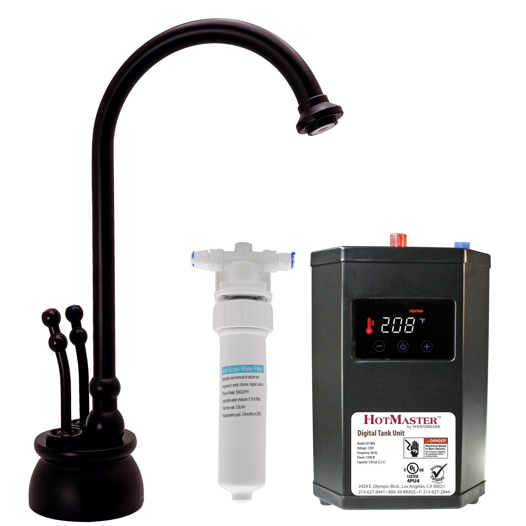 Westbrass DT1F262-12 Docalorah 10" 2-Handle Hot and Cold Water Dispenser Faucet with Digital Tank and Filter, Oil Rubbed Bronze