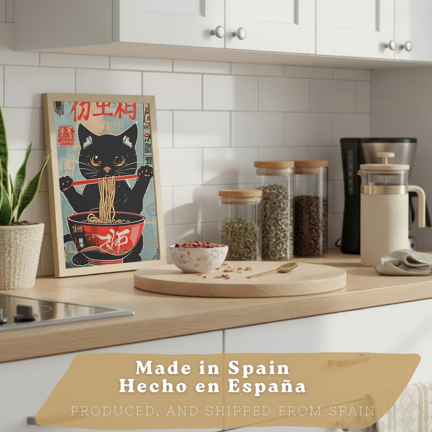 Nacnic Set De 4 Láminas Animales Ramen Japonés Cuadros Cocina Gato Zorro Y Conejo Comiendo Noodles Póster Decoración Pared A3 Marco Madera Clara