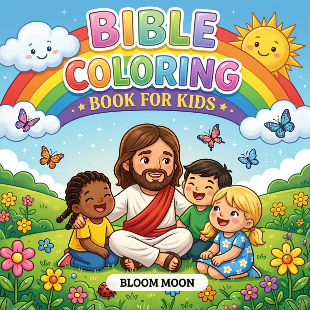Bible Coloring Book for Kids: Cute Christian Coloring Pages with Jesus, Bible Verses, Faith Scenes and Simple Designs for Boys and Girls