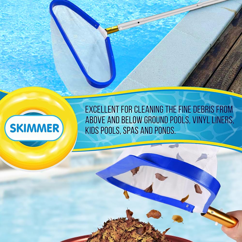 MEISHANG Recoge Hojas para Piscinas,Red Limpieza Piscina-Estructura de Aleación-2.25M Mango Telescopico Piscina,Limpia Superficie Piscina para Piscinas,Estanques y Piscinas de Hidromasaje