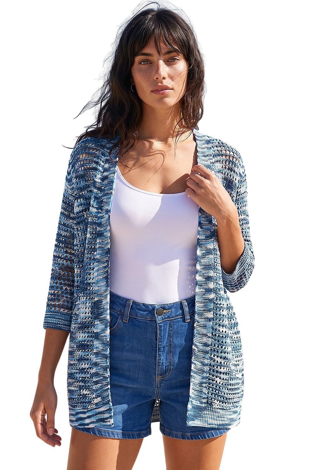 Roman Originals Space Dye Knit Cardigan for Women UK - Ladies Everyday Holiday Spring Summer Comfy Soft Evening Vacation Work Party - Blue - Size 16