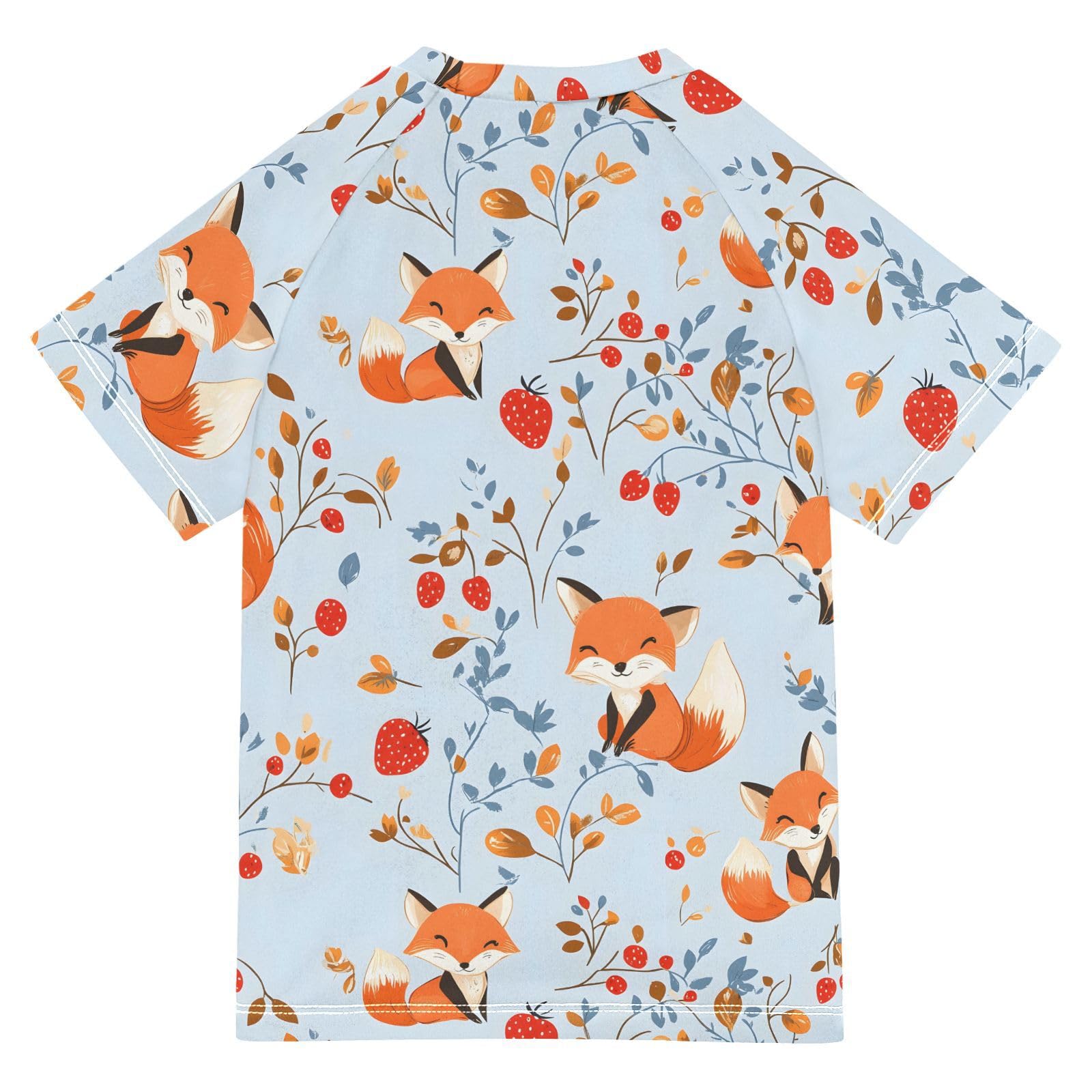 ALAZA Boys Swim Shirts Toddler Rash Guard Short Sleeve Rashguard Fox Leaf UPF 50+ 11-12T