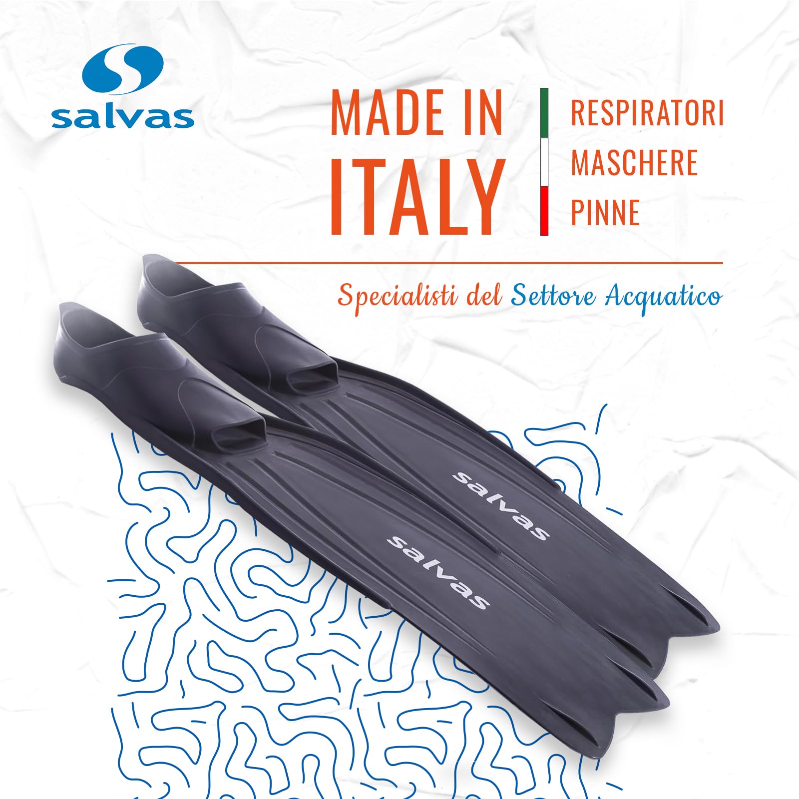 Salvas Pinne Snorkeling Shark - Pinne Uomo Pala Lunga per Snorkeler, Immersioni Libere e con Attrezzatura Subacquea - Scarpetta Thermorubber e Pala Technoflex per Elevate Prestazioni Sport Acquatici