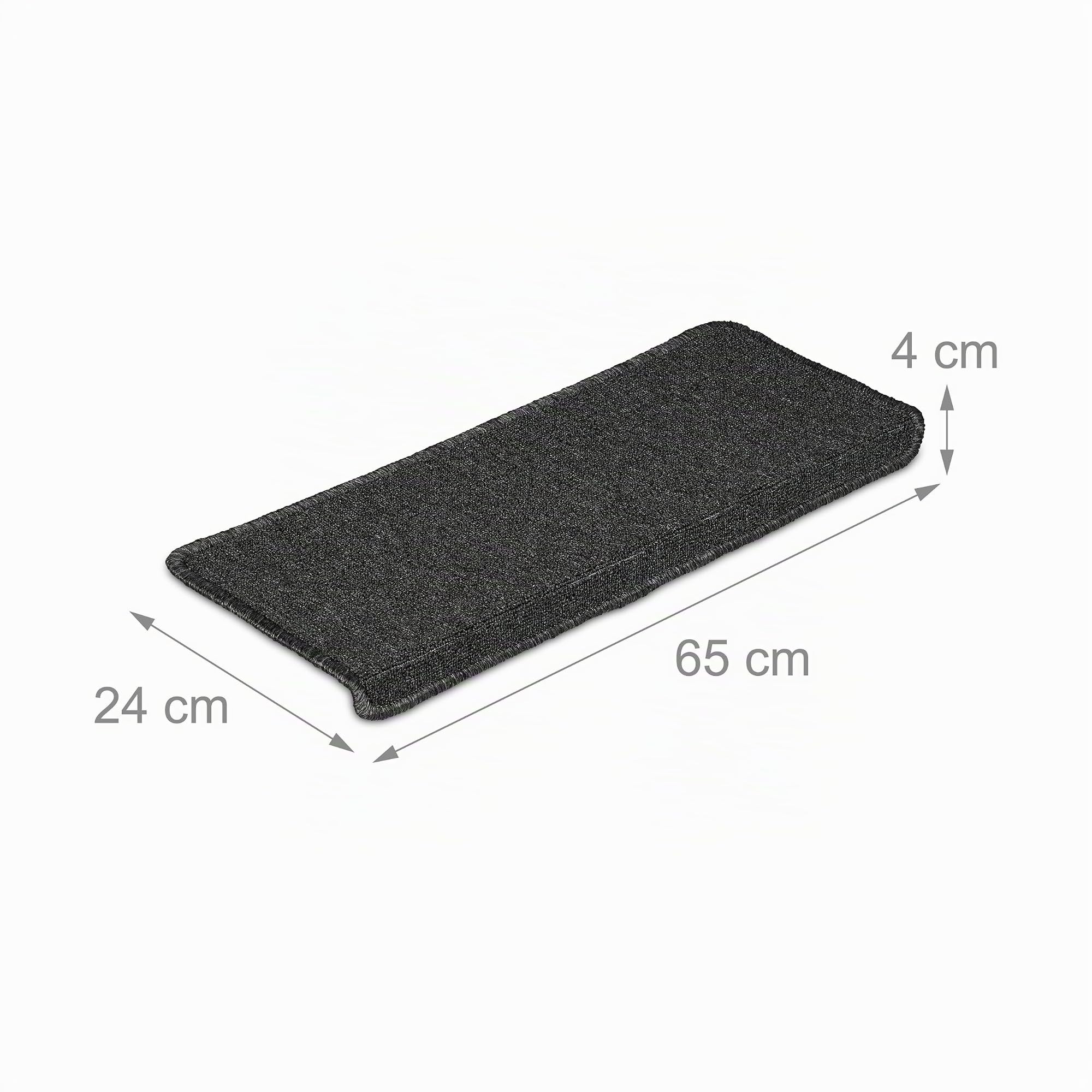 Relaxdays Stufenmatten 15er Set, rechteckige Treppenstufenmatten, 65 x 24 cm, Selbstklebende Treppenteppiche, dunkelgrau