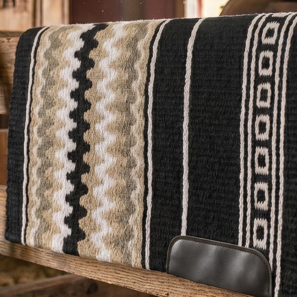 Western Show Saddle Pad/Blanket for Horses - Handmade Wool Saddle Blanket with New Zealand Design, Thick, Durable & Comfortable for Horse Riding (34” L x 42” W x 1) M07