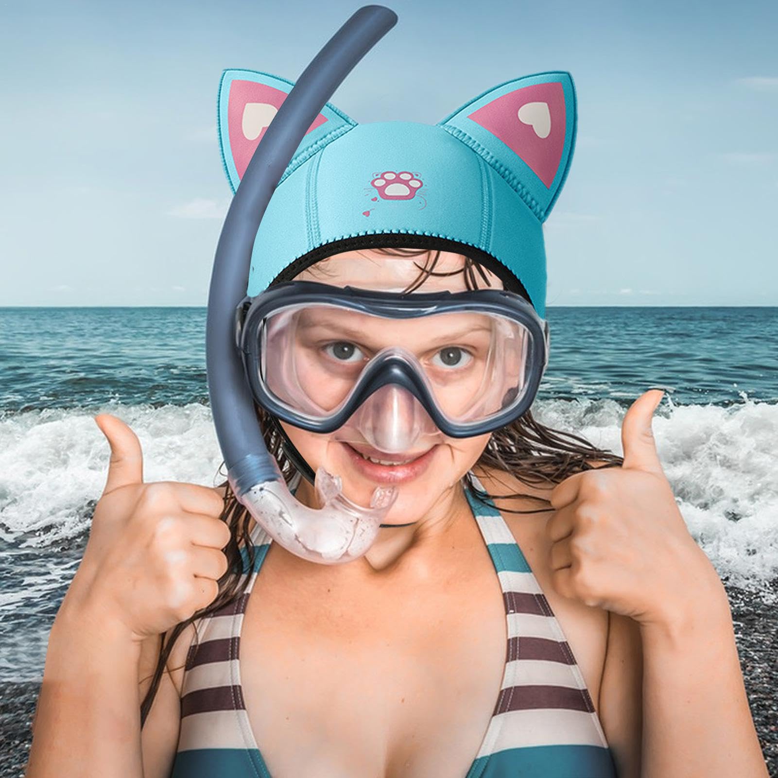 Capucha de buceo,Capucha de buceo,Gorro de Buceo con Orejas de Gato | Capucha de traje de neopreno, gorro de natación, capucha de neopreno de 3mm, cómoda capucha de buceo con orejas de gato, capucha t