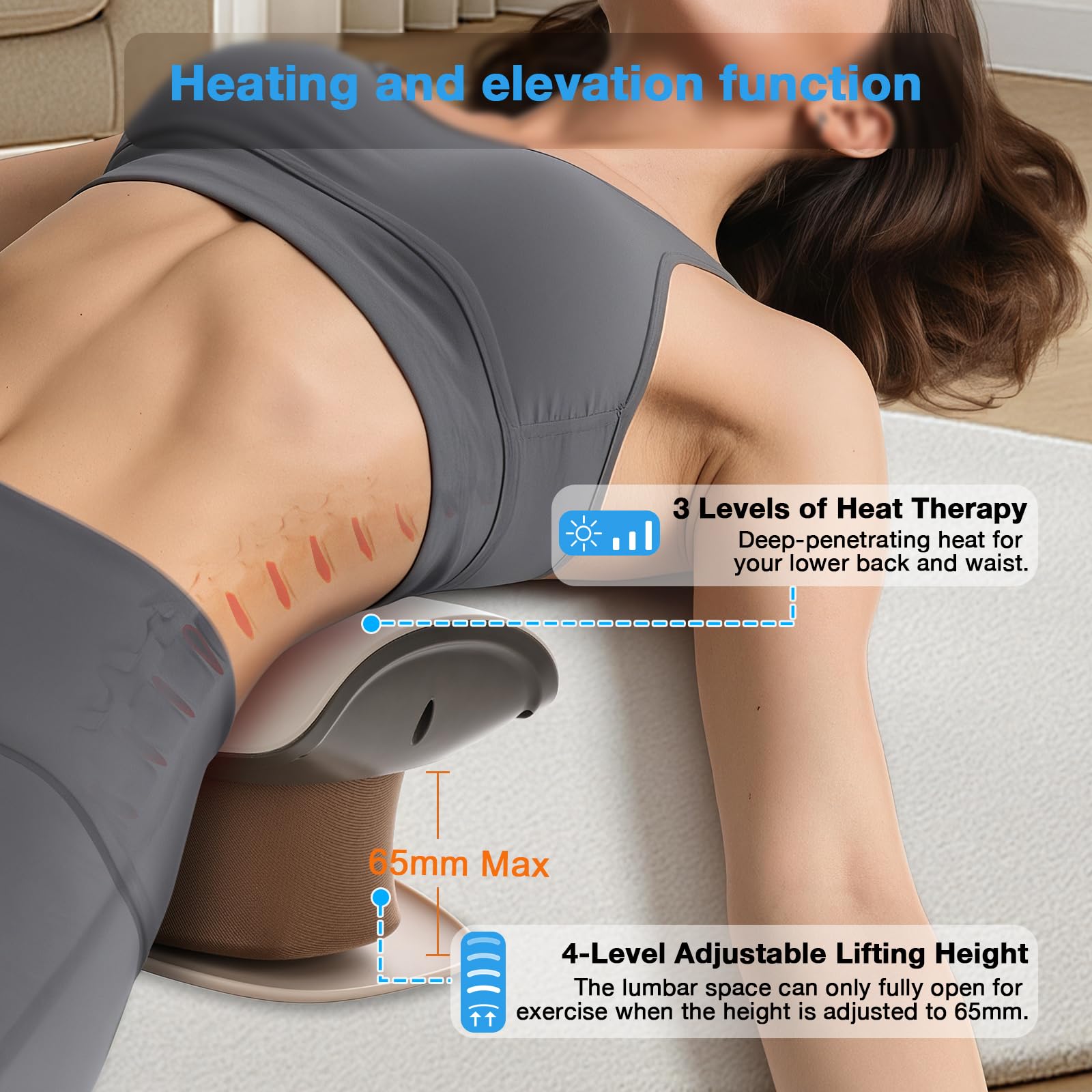 Elektrischer Rückenstrecker mit Vibration & Wärme | Höhenverstellbare Rückenstütze zur Anhebung & Stretching, Taillenpolster für Zuhause, Büro, Yoga & Fitness