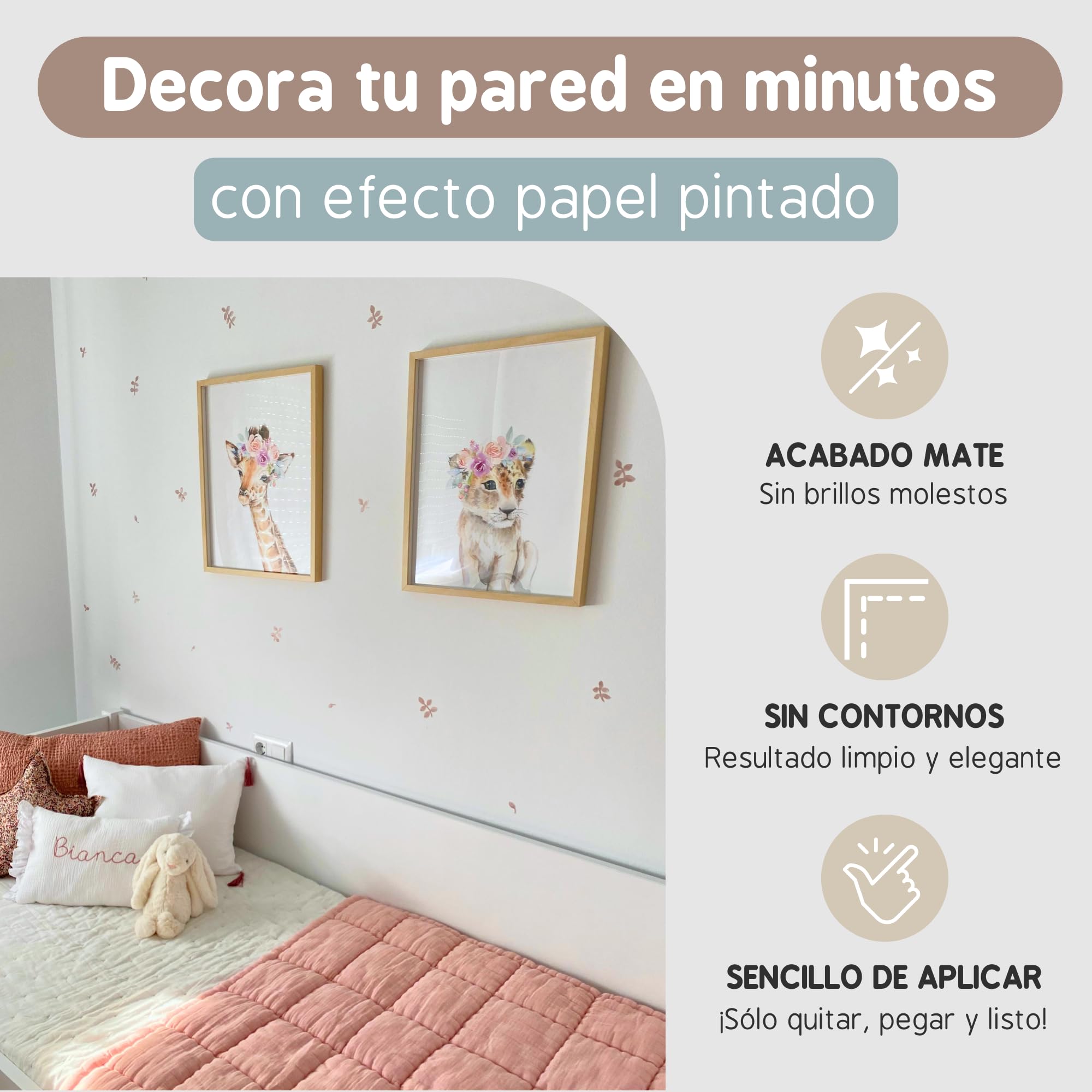 Pegatinas Pared Decorativas Hojas Acuarela | 6 Láminas, 240 Hojas Adhesivas | Vinilo Adhesivo Pared | Efecto Papel Pintado | Cubre 9 m² | TRESXICS (Rosa)