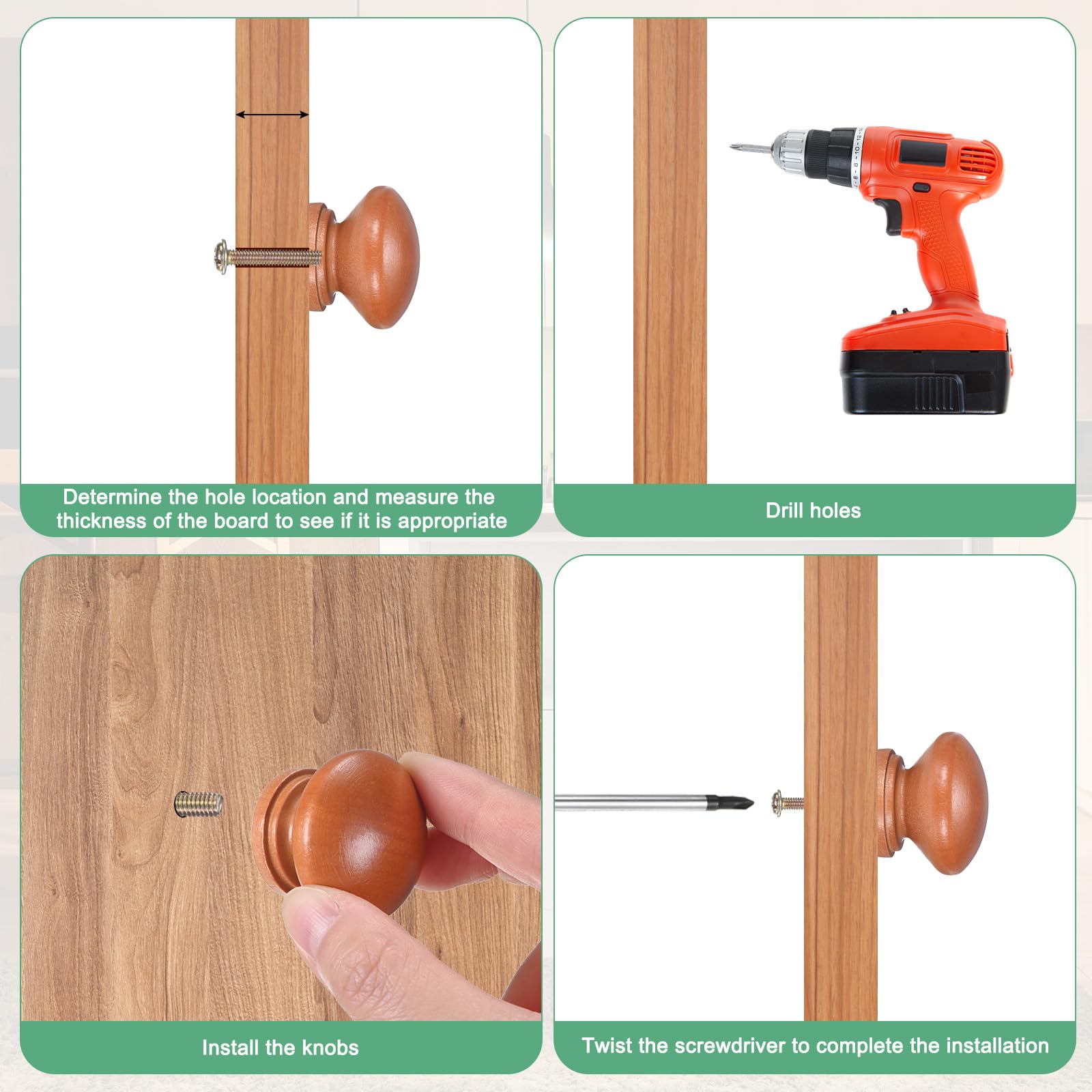 M METERXITY 6-Pack Kicthen Cabinet Knobs, 1-3/8 in(35mm) Solid Wood Round Drawer Pull Handle for Dresser/Office/Cupboard - Image 4