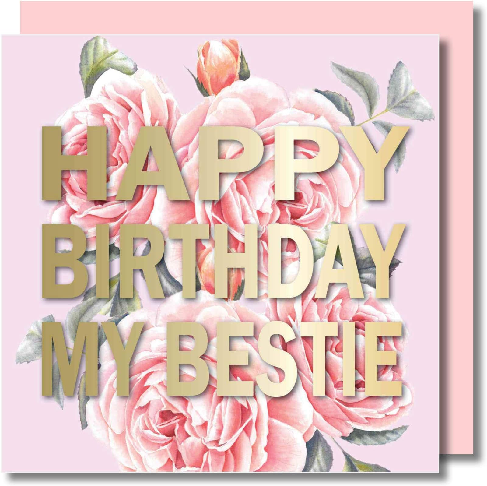 Birthday Greeting Card - Happy Birthday My Bestie - Best Friend - Special Friend - Blank Inside - Pale Gold foil Text - Botanical Watercolour - Original Art