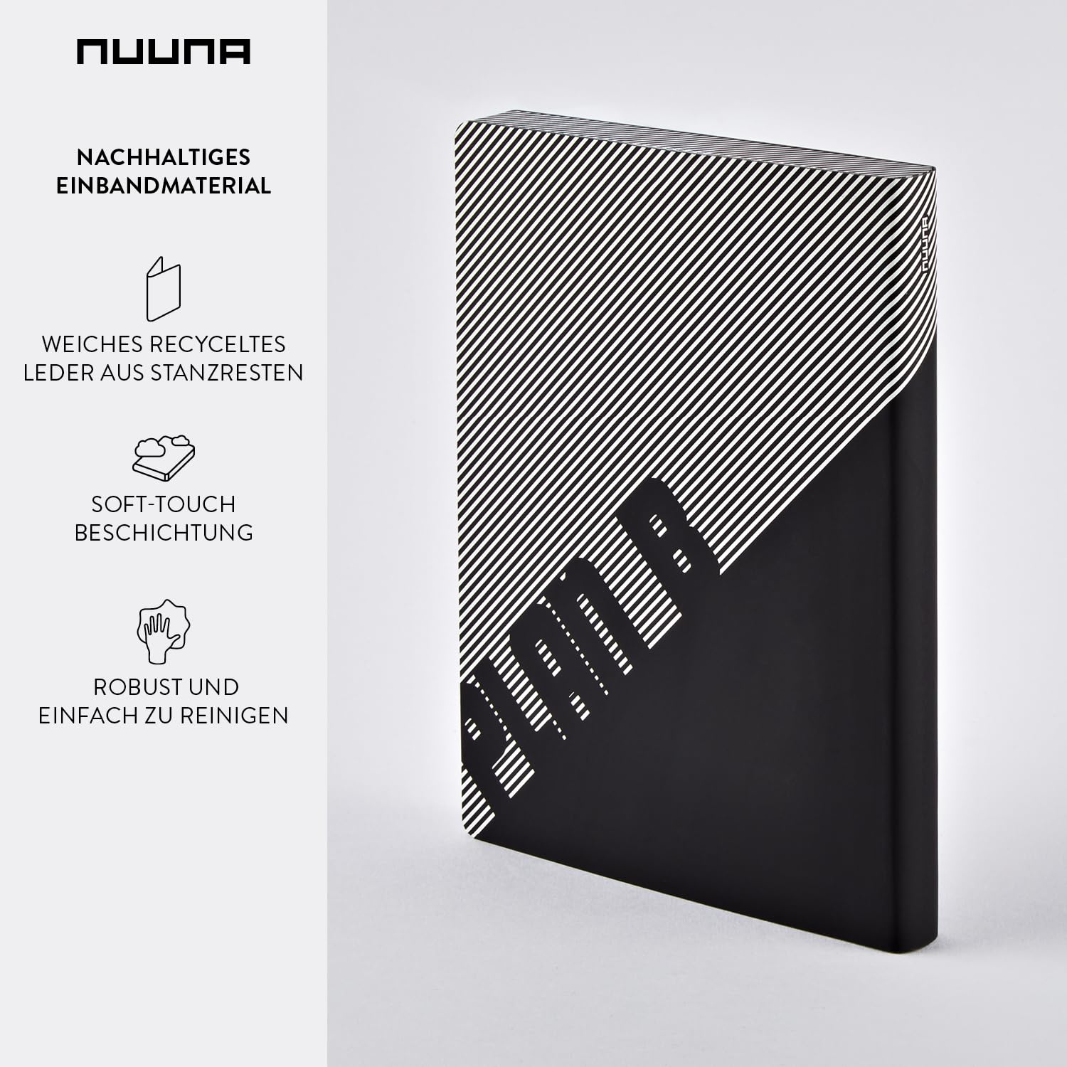 Nuuna Notizbuch A5+ | Graphic L - The Master Plan | Dotted Journal | 3,5mm Punktraster | 256 nummerierte Seiten | 120g Premium-Papier | Leder schwarz | nachhaltig produziert in Deutschland