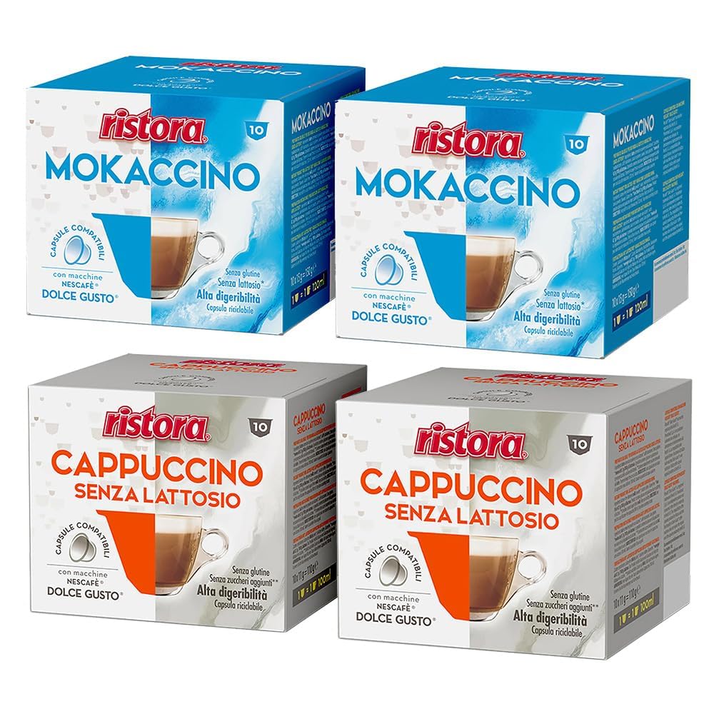 Ristora 80 Capsule Compatibili con Nescafè Dolce Gusto - 40 Mokaccino e 40 Cappuccino Senza Lattosio