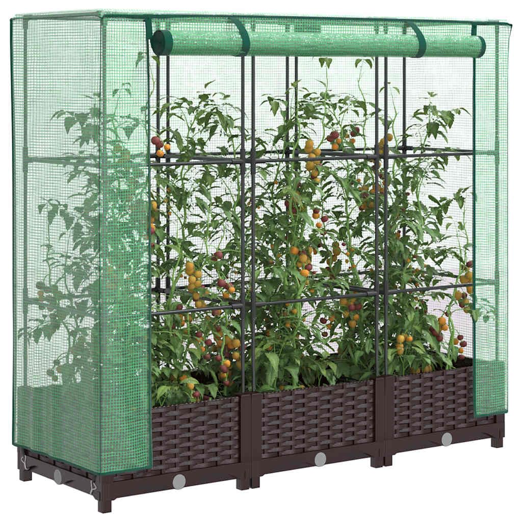 Letto Rialzato con Copertura Serra Effetto Rattan 120x40x123 cm per Coltivazione di piante, fiori, erbe aromatiche in giardini, balconi